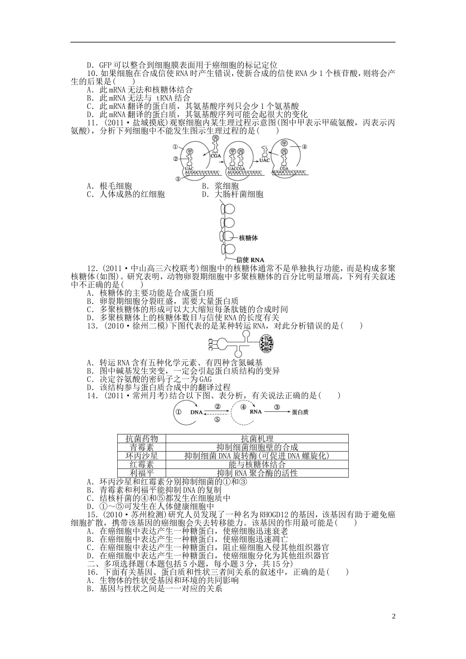 2014届高三生物大一轮复习 第六单元 单元检测_第2页
