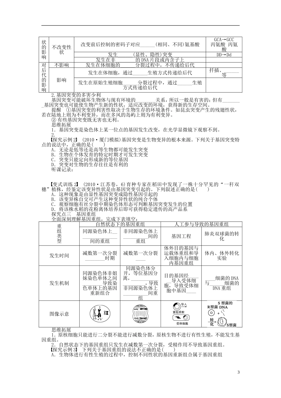 2014届高三生物大一轮复习 第七单元 生物变异、育种和进化 学案27基因突变和基因重组_第3页