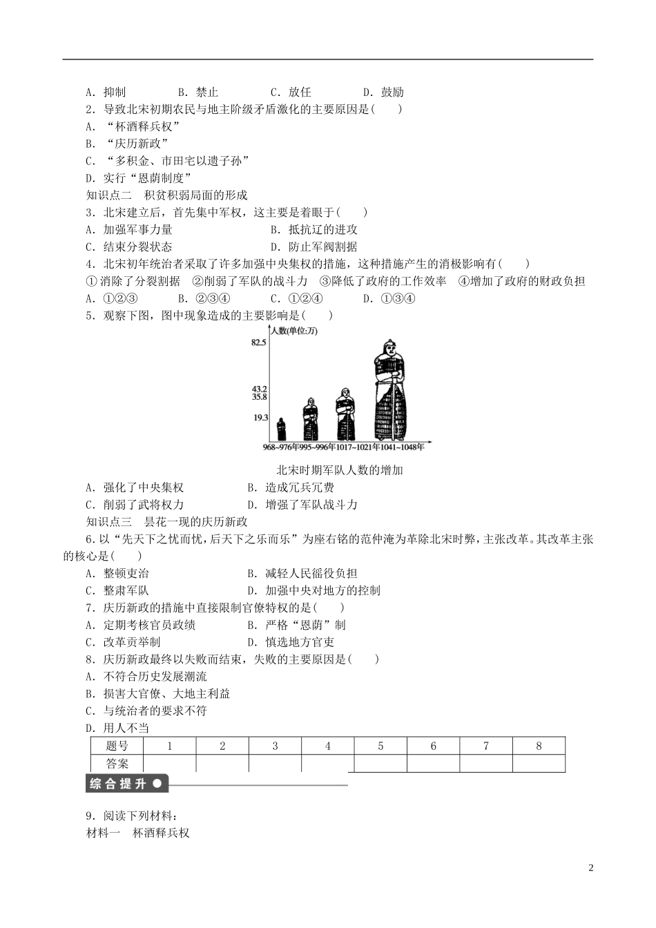 2014年高中历史 第四单元 第1课 社会危机四伏和庆历新政同步教案 新人教版选修1_第2页