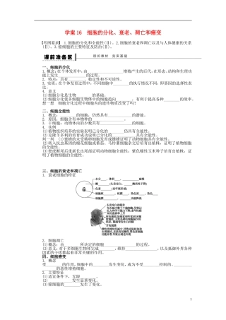 2014届高三生物大一轮复习 第四单元 细胞的分化 学案16　细胞的分化、衰老、凋亡和癌变