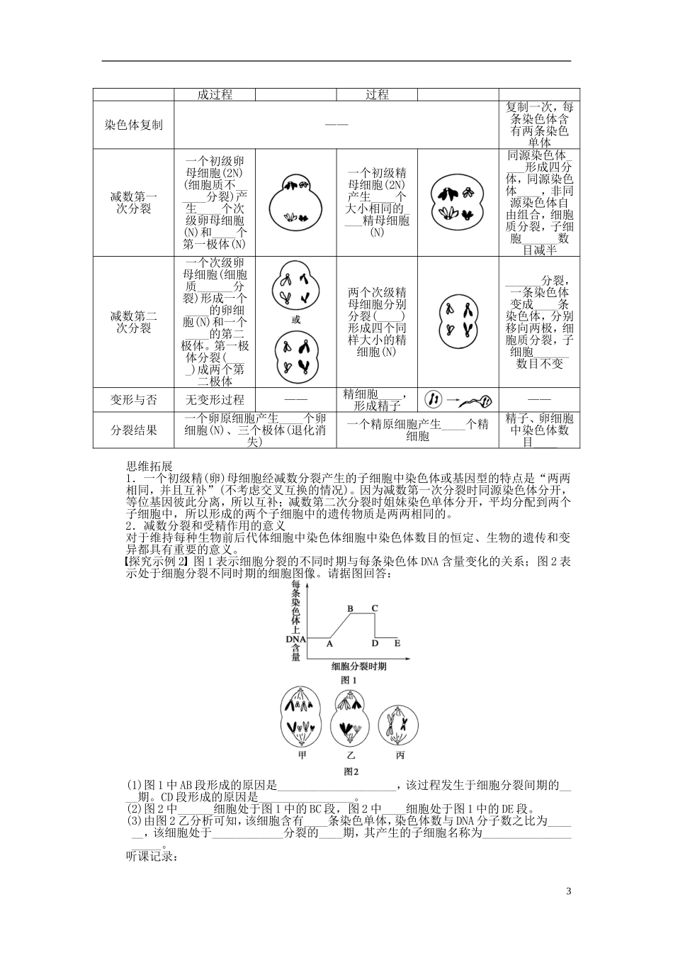 2014届高三生物大一轮复习 第四单元 学案17减数分裂和受精作用_第3页