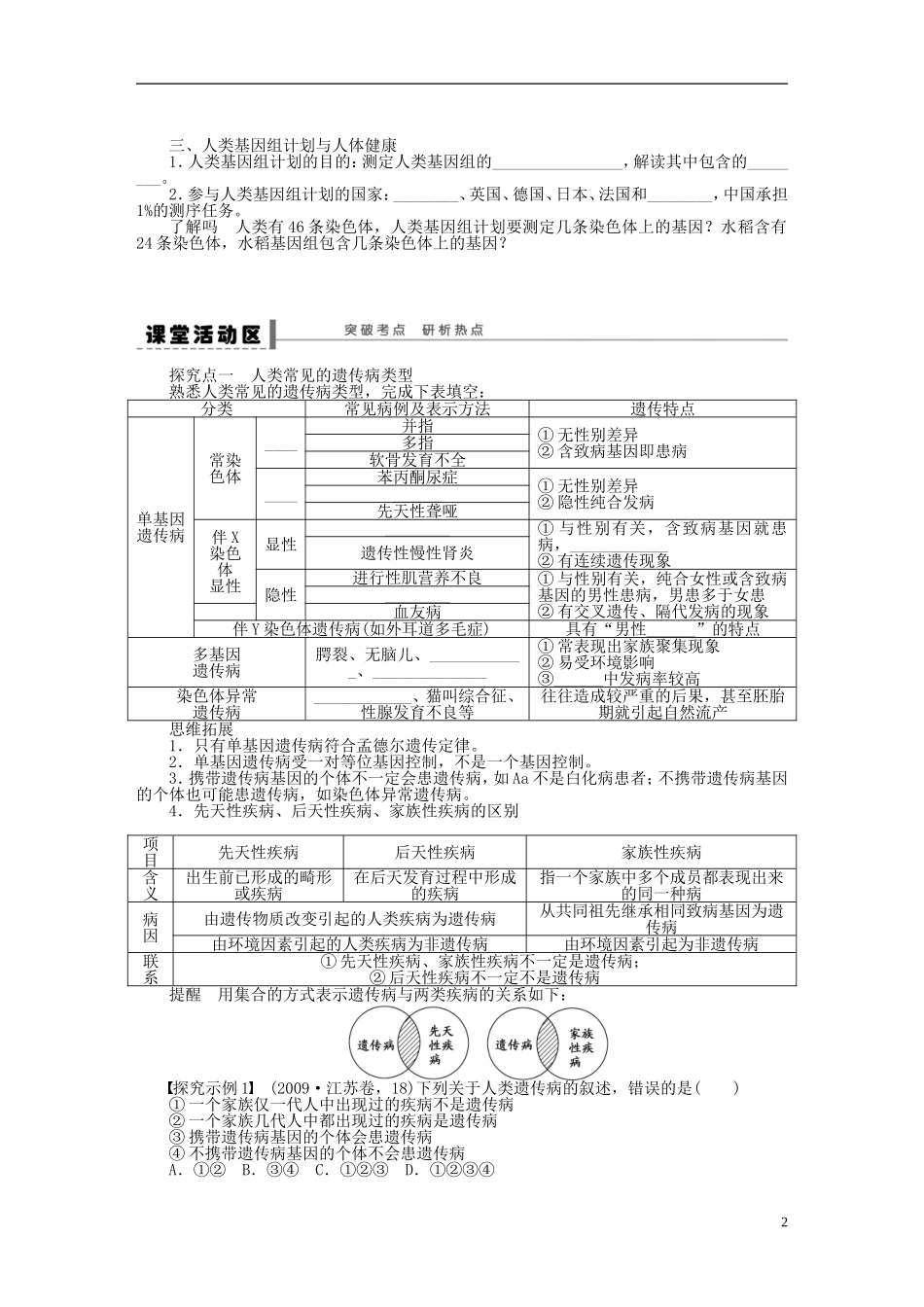 2014届高三生物大一轮复习 学案29人类的遗传病_第2页