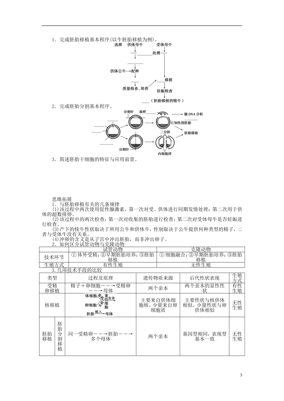 2014届高三生物大一轮复习 学案51胚胎工程_第3页