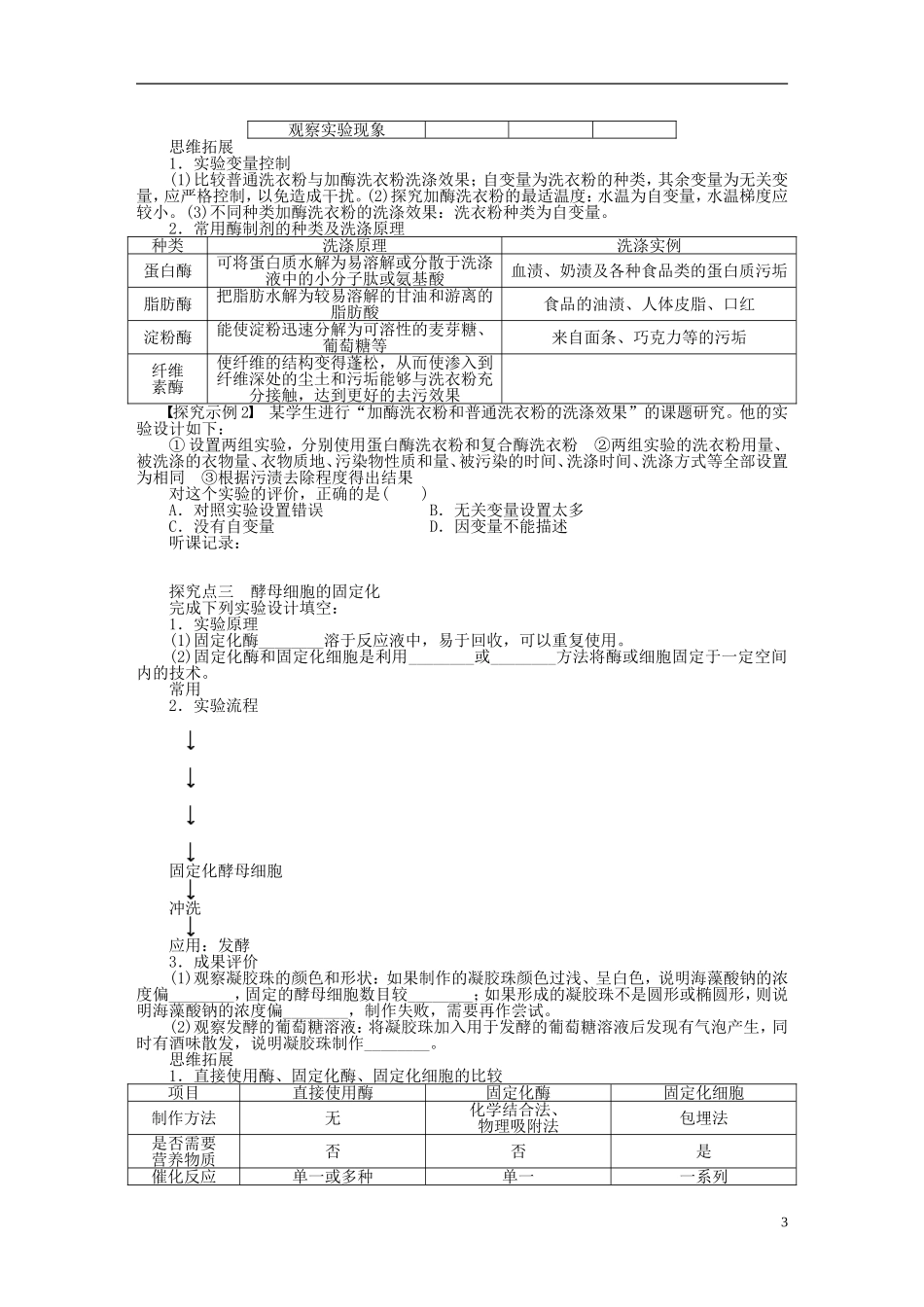 2014届高三生物大一轮复习 学案56酶的研究与应用_第3页