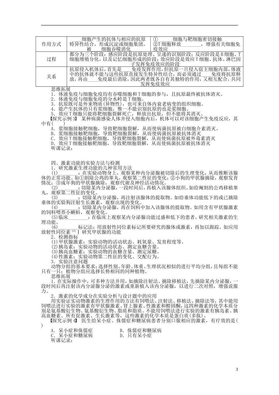 2014届高三生物大一轮复习 专题学案37 人与动物稳态及生命活动_第3页