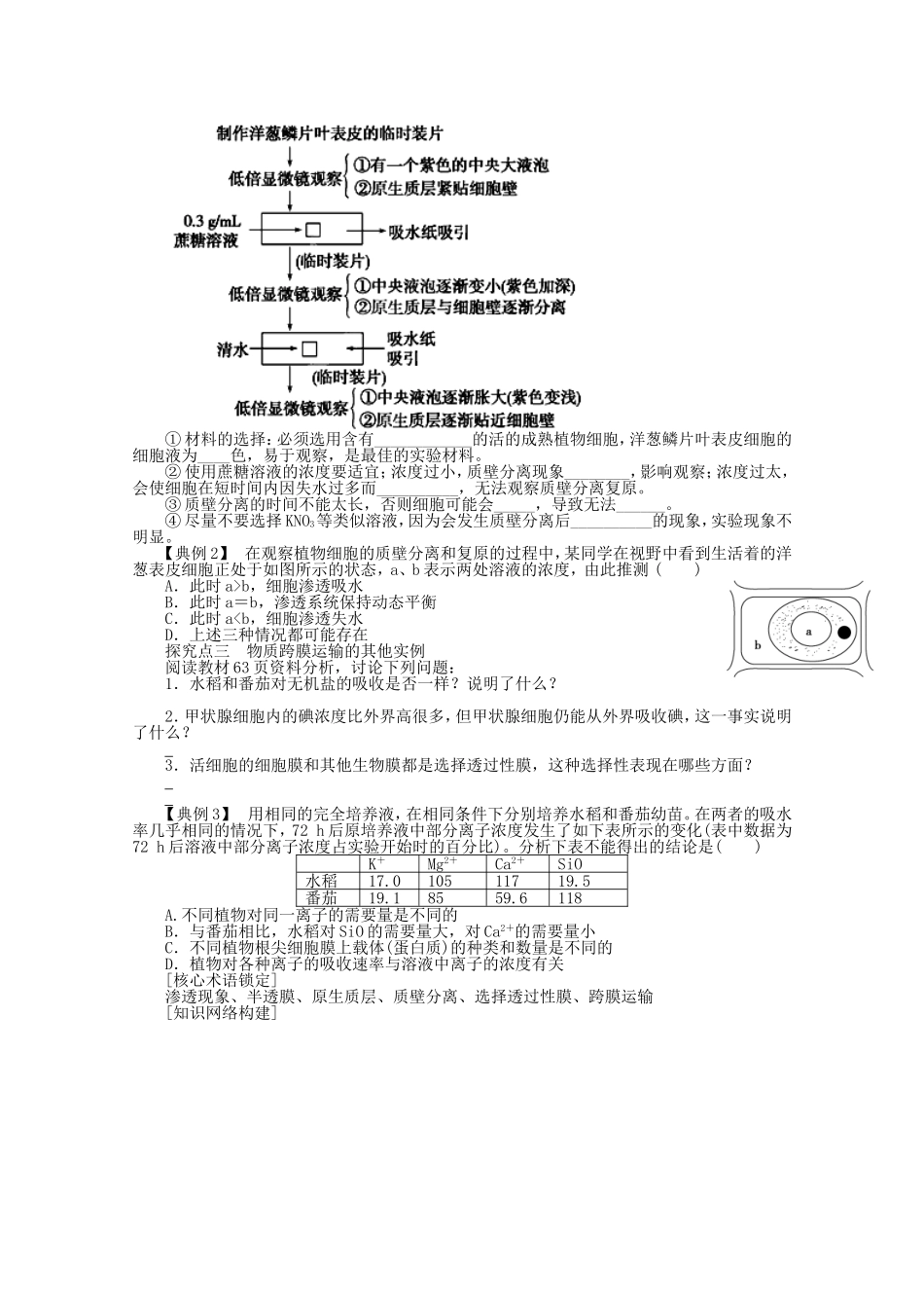 2014年秋高中生物 4.1 物质跨膜运输的实例学案 新人教版必修1 _第2页