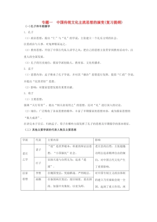 2014年高中历史 专题一 中国传统文化主流思想的演变 人民版必修3