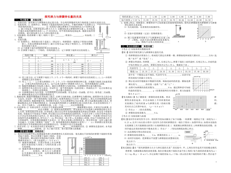 2014届高考物理一轮复习 探究弹力与弹簧伸长量的关系教学案_第1页