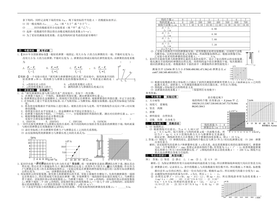 2014届高考物理一轮复习 探究弹力与弹簧伸长量的关系教学案_第2页