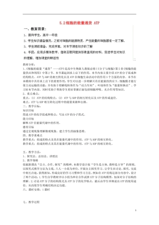 2014年秋高中生物 5.2 细胞的能量”通货“ATP教案 新人教版必修1