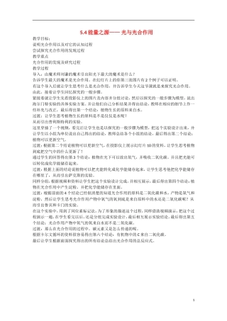 2014年秋高中生物 5.4 能量之源 光与光合作用教案 新人教版必修1