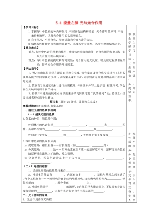 2014年秋高中生物 5.4 能量之源 光与光合作用学案 新人教版必修1 
