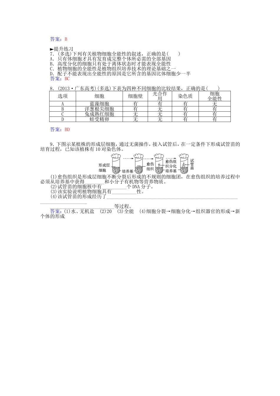 2014年秋高中生物 6.2 细胞的分化学案 新人教版必修1 _第2页