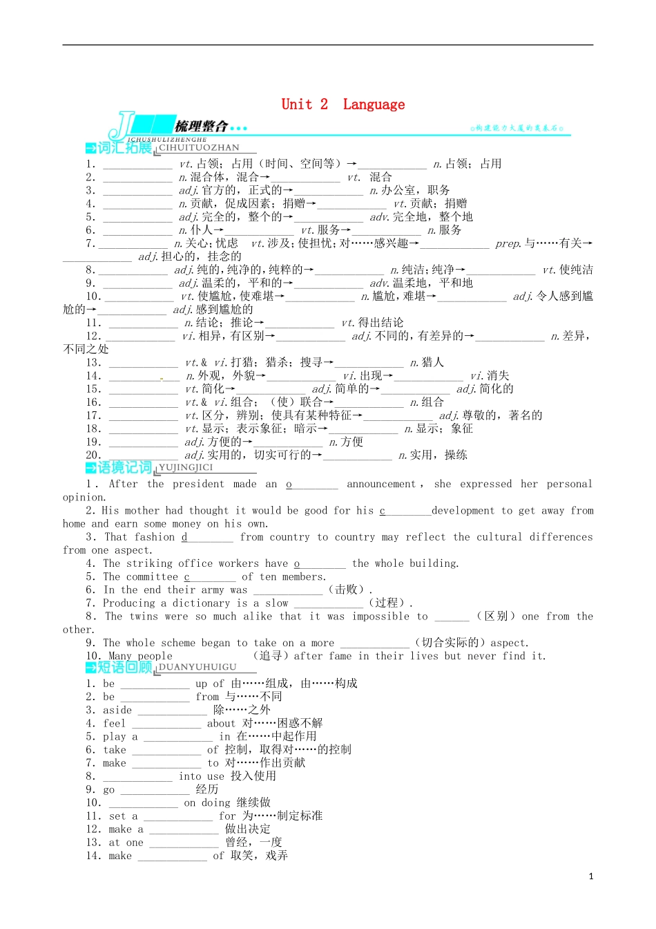 2014届高三英语一轮复习 模块3 Unit2 Language学案_第1页