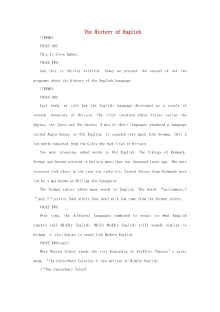 2014年秋高中英语 Module 1 British and American English The History of English素材 外研版必修5