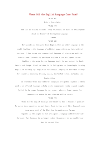 2014年秋高中英语 Module 1 British and American English Where Did the English Language Come From素材 外研版必修5