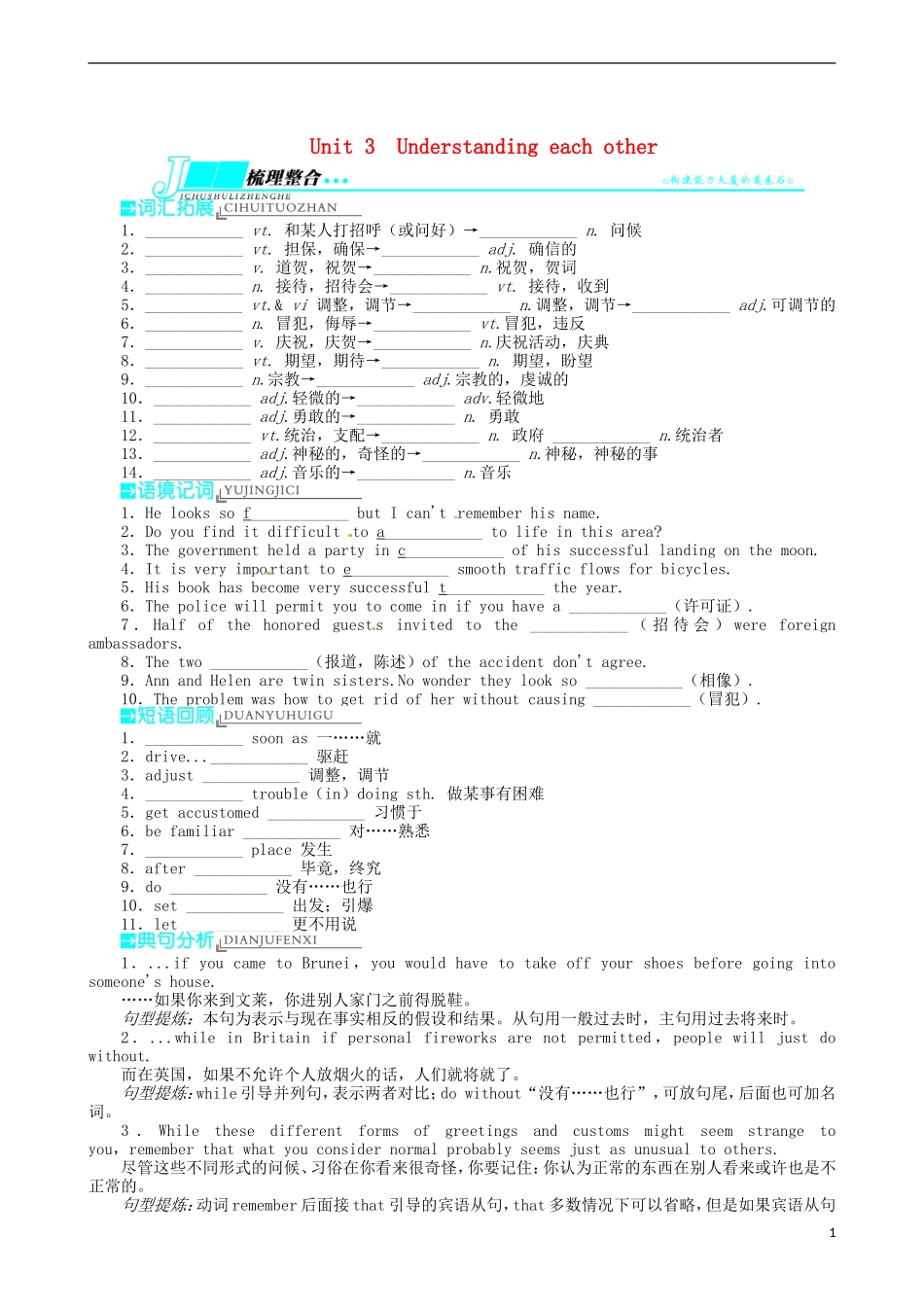 2014届高三英语一轮复习 模块6 Unit3 Understandingeachother学案_第1页