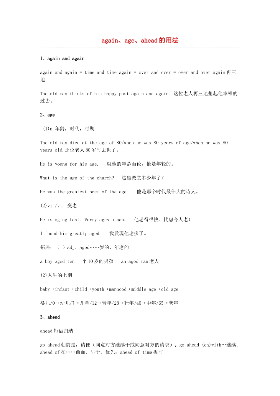 2014届高考英语 重点词汇归纳 again、age、ahead的用法复习剖析_第1页