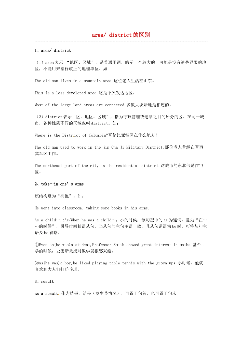 2014届高考英语 重点词汇归纳 area district的区别复习剖析_第1页