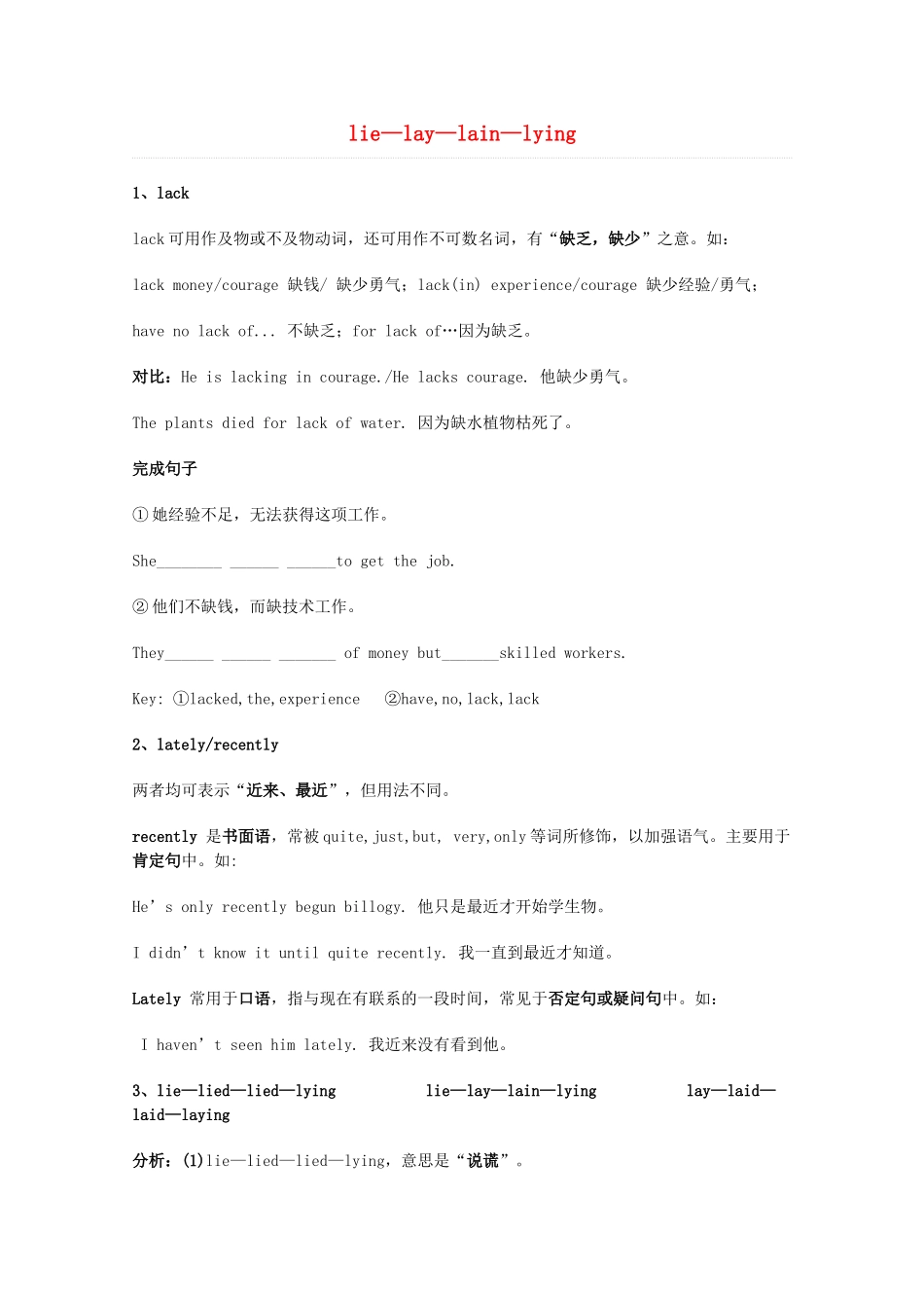 2014届高考英语 重点词汇归纳 lie-lay-lain-lying复习剖析_第1页