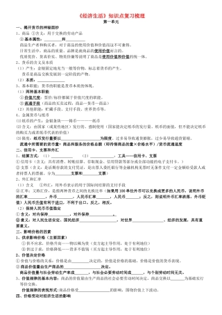 2014年高中政治 经济生活知识点梳理（填空）新人教版必修1
