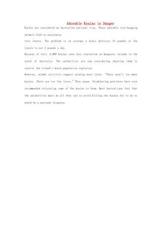 2014年秋高中英语 Module 6 Animals in Danger Adorable Koalas in Danger Adorable Koalas in Danger素材 外研版必修5