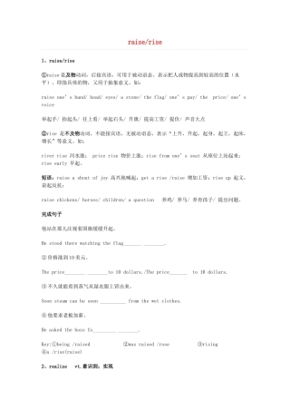 2014届高考英语 重点词汇归纳 raiserise复习剖析