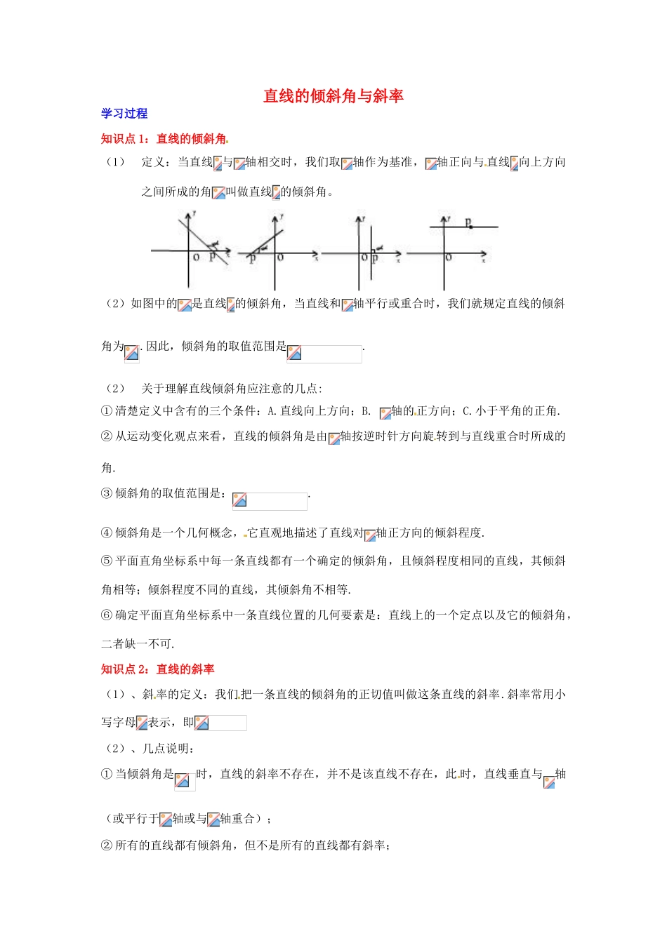 2014届高中数学 第三章 直线与方程 直线的倾斜角与斜率学习过程 新人教A版必修2_第1页