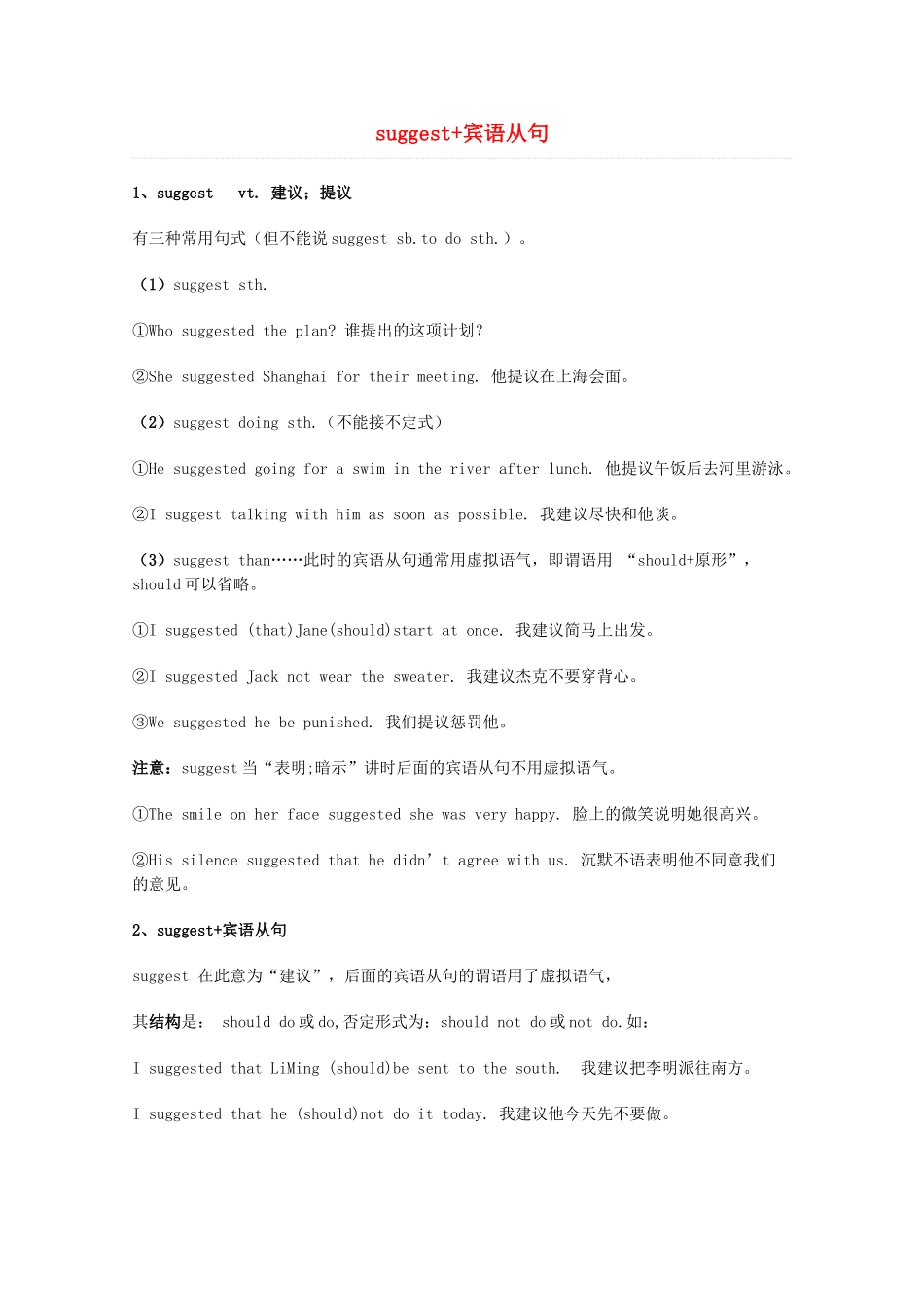 2014届高考英语 重点词汇归纳 suggest+宾语从句复习剖析_第1页