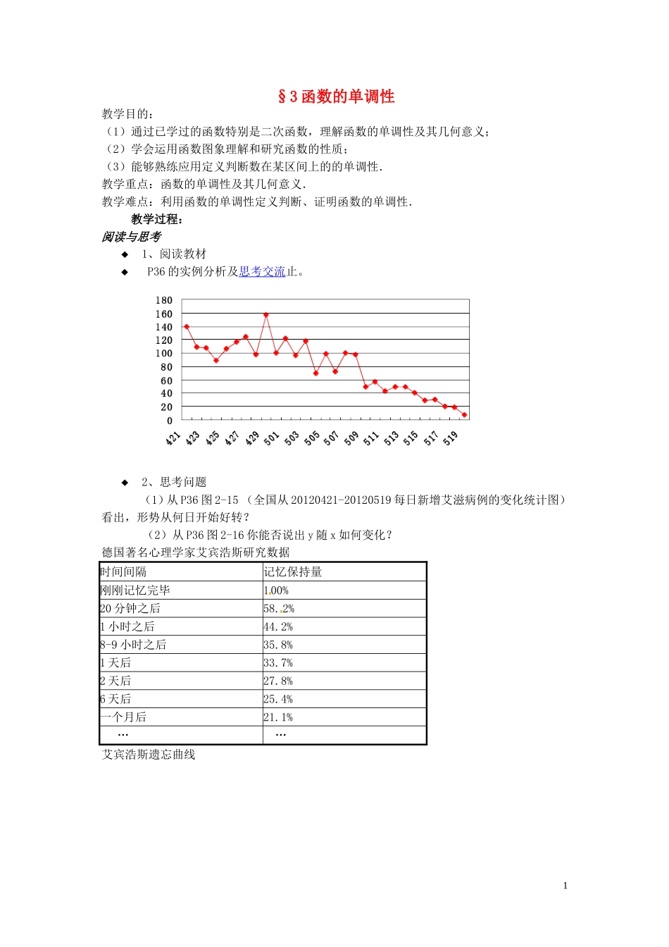 2014届高中数学 函数的单调性教案 北师大版必修1_第1页