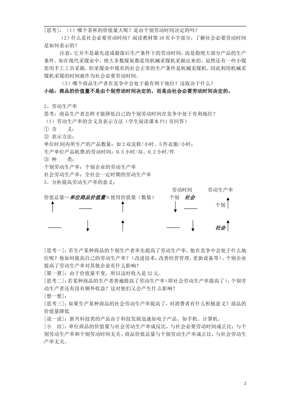 2014届高考政治 商品的价值量复习说课教案 新人教版必修1_第2页