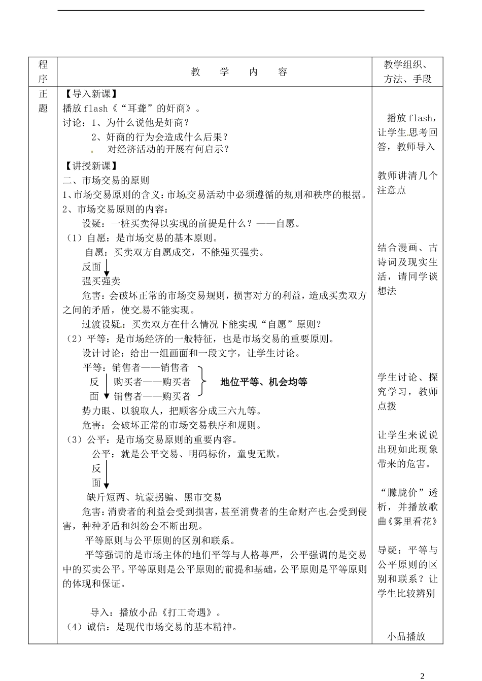2014届高考政治 市场交易的原则复习说课教案 新人教版必修1_第2页
