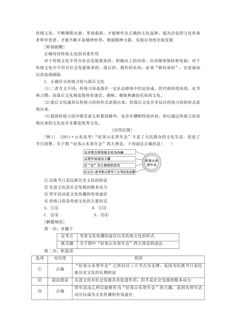 2014届高考政治一轮复习 2.4文化的继承性与文化发展学案 新人教版必修3_第3页