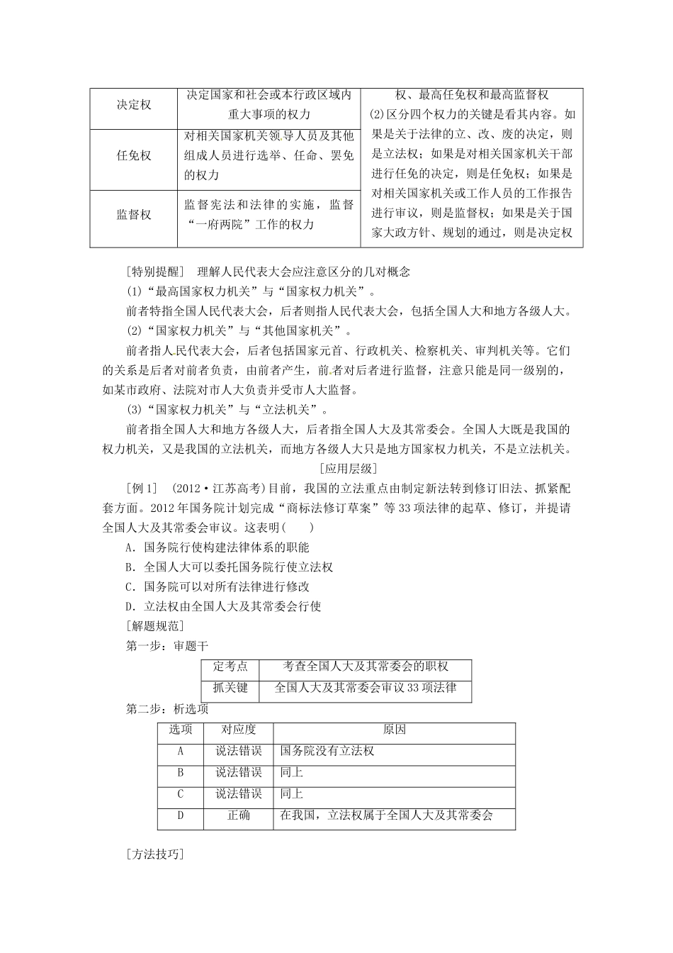 2014届高考政治一轮复习 3.5我国的人民代表大会制度学案 新人教版必修2_第2页