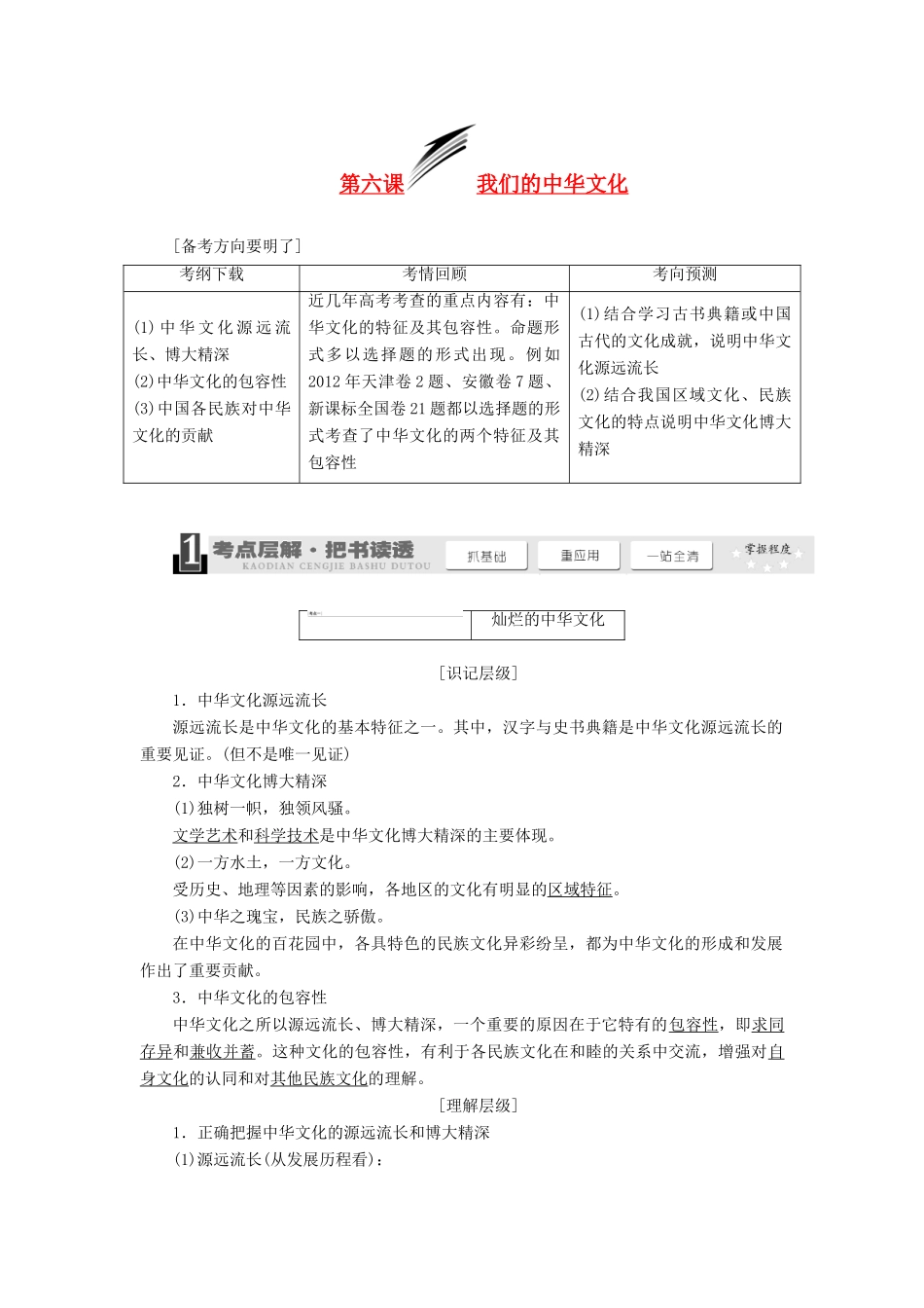 2014届高考政治一轮复习 3.6我们的中华文化学案 新人教版必修3_第1页