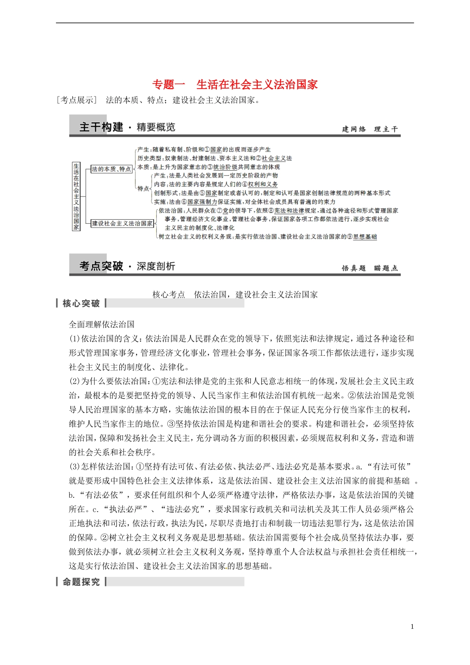 2014届高考政治一轮复习 专题1 生活在社会主义法治国家精品教案 新人教版选修5_第1页