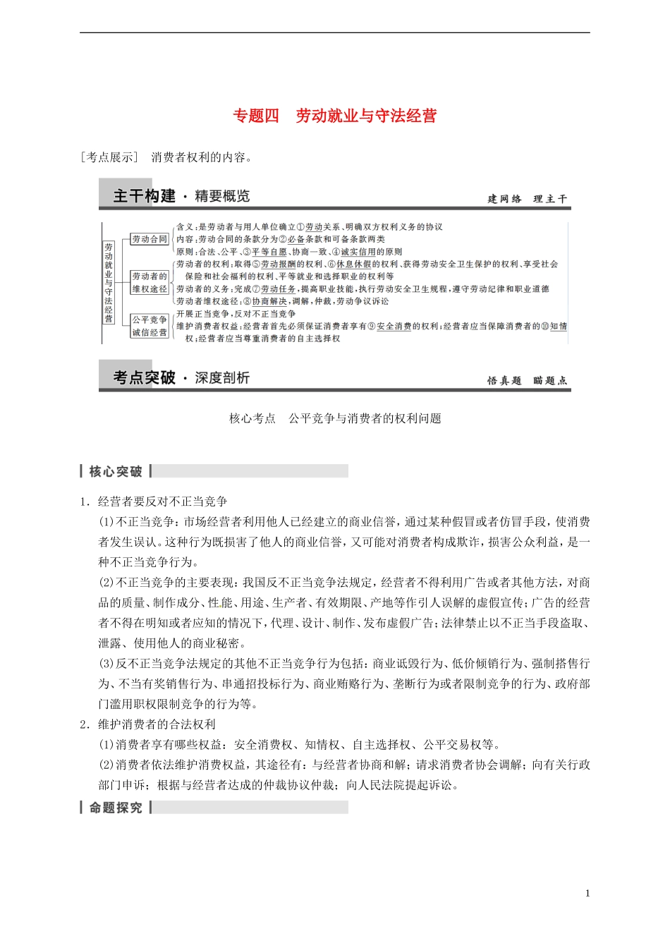 2014届高考政治一轮复习 专题4 劳动就业与守法经营精品教案 新人教版选修5_第1页