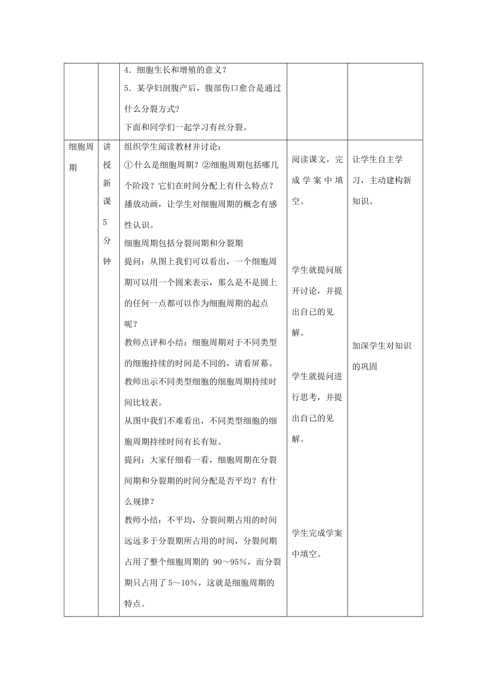 2014年高中生物 第六章 第一节 细胞增殖教案设计 新人教版必修1_第3页