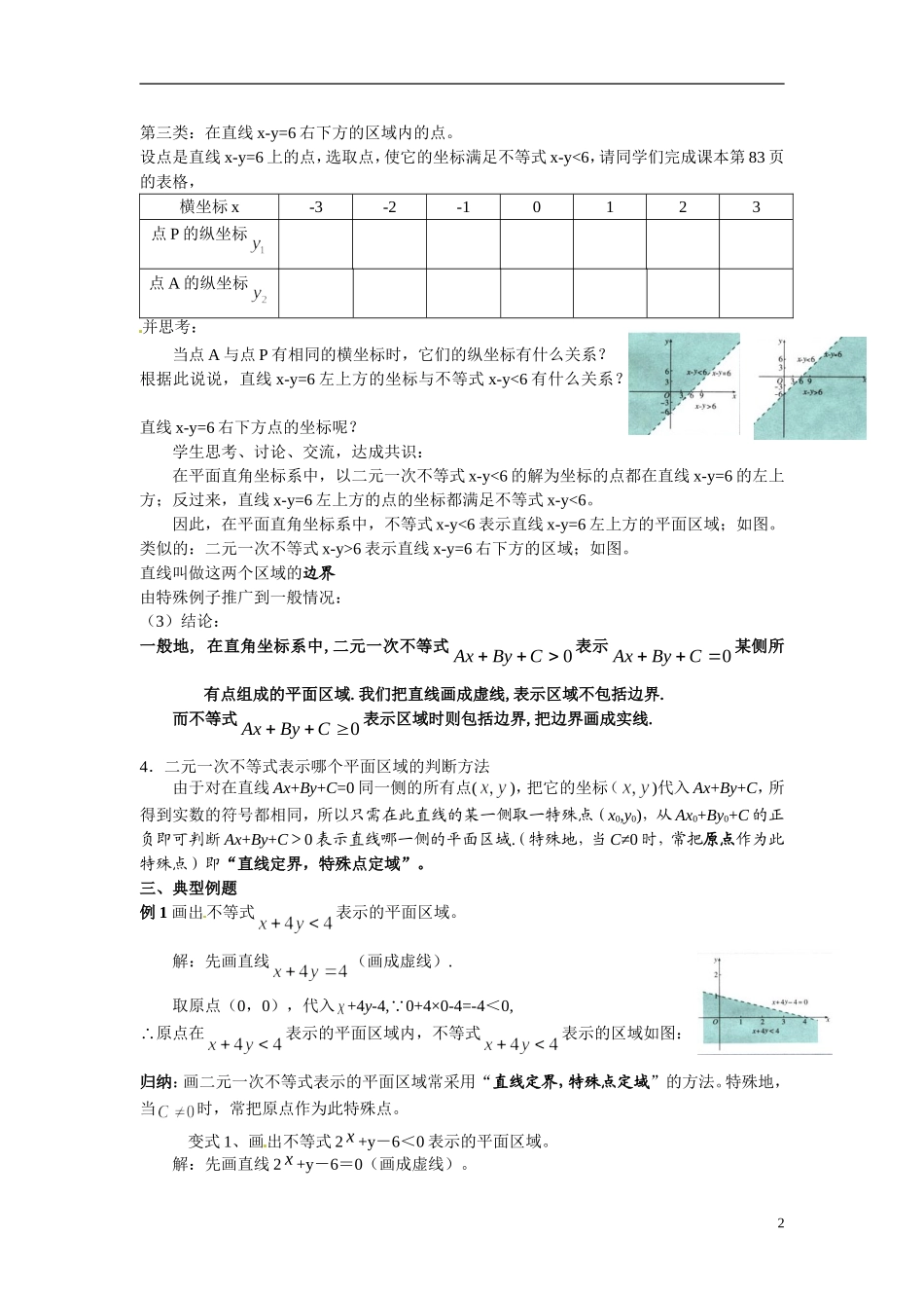 2014年高中数学 3.3.1二元一次不等式(组)与平面区域教案（二）新人教A版必修5_第2页