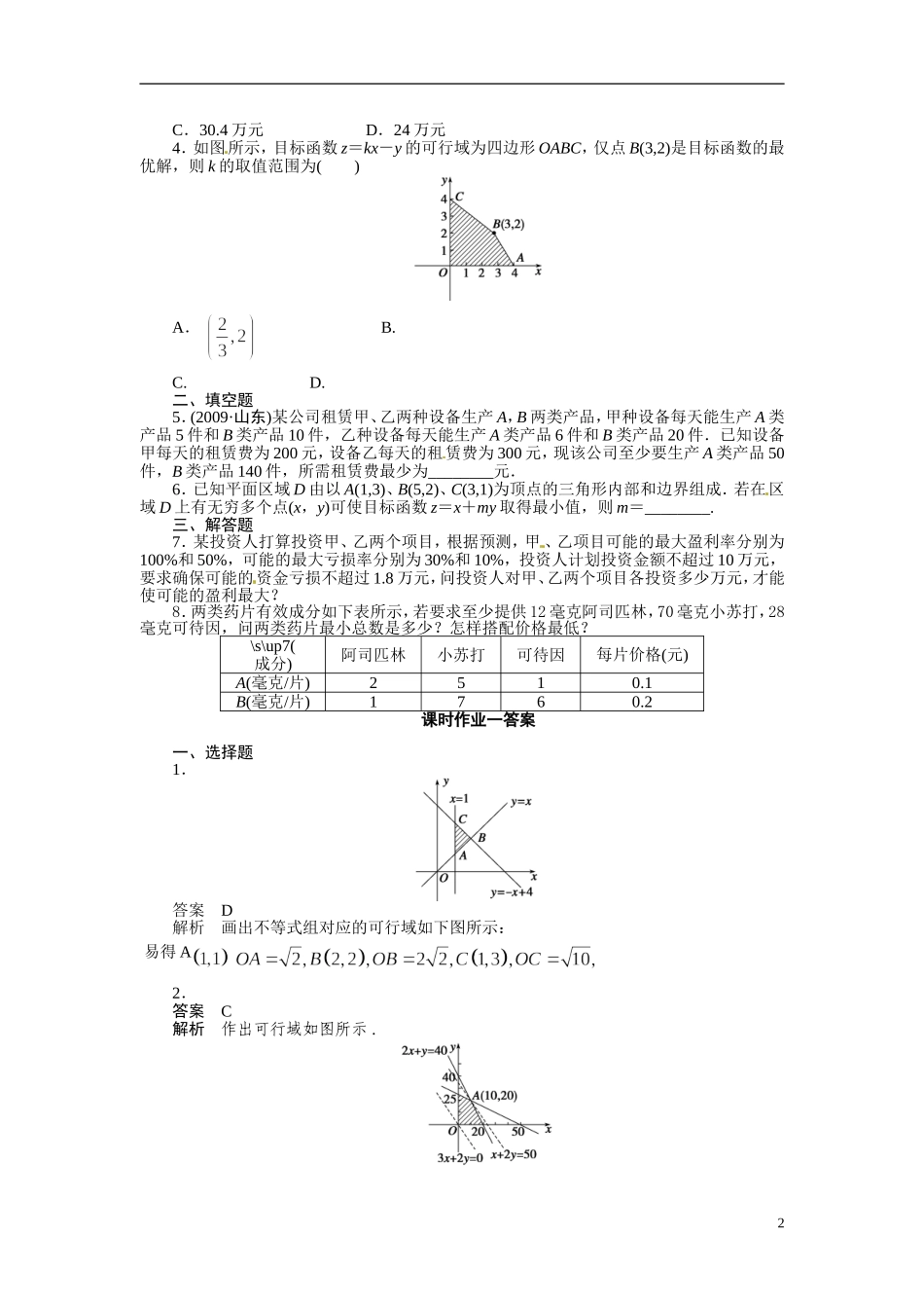 2014年高中数学 3.3.2简单的线性规划课时训练 新人教A版必修5_第2页
