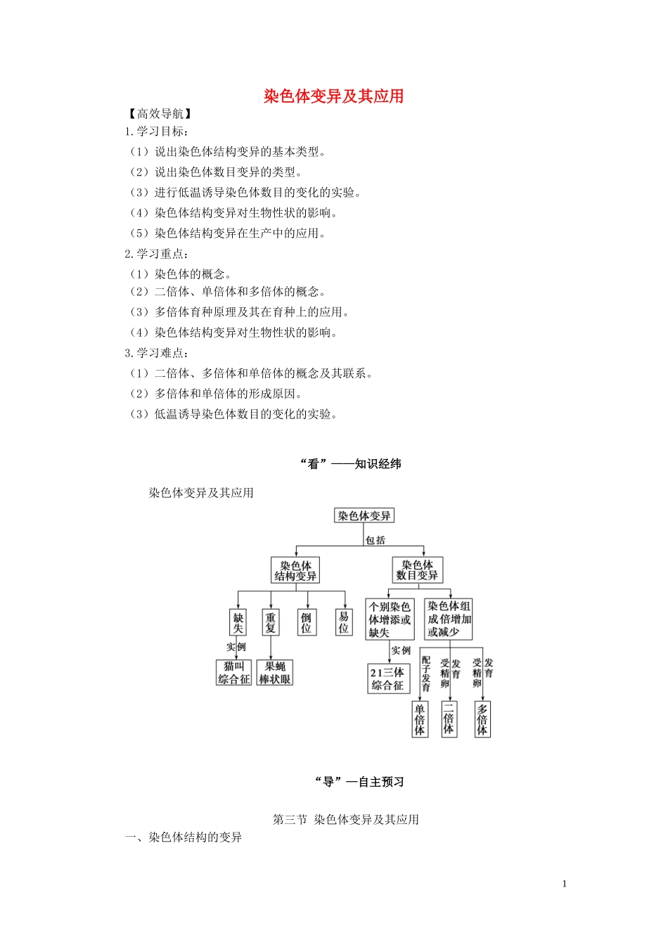2014年高中物理 3.3 染色体变异及其应学案 苏教版必修2_第1页
