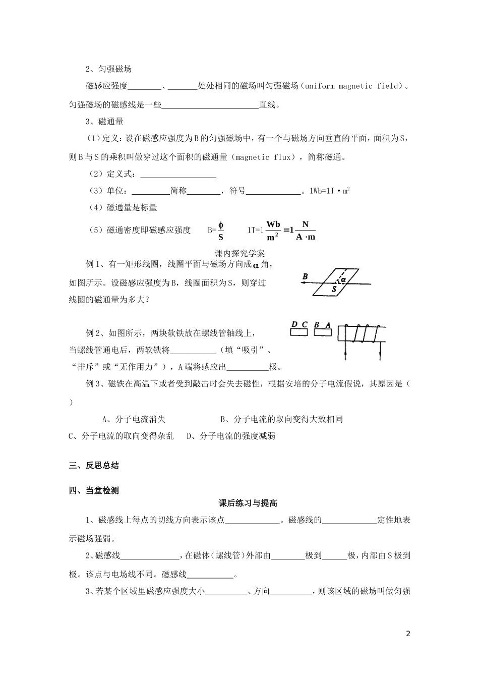 2014年高中物理 3.3《几种常见的磁场》学案 新人教版选修3-1_第2页