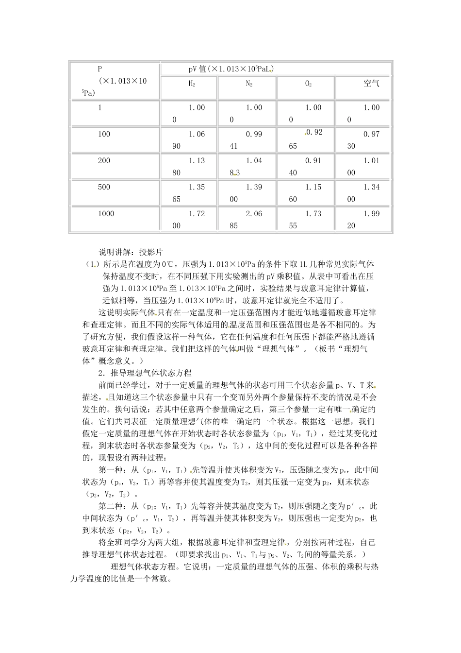 2014年高中物理 8.3《理想气体的状态方程》教案 新人教版选修3-3_第2页