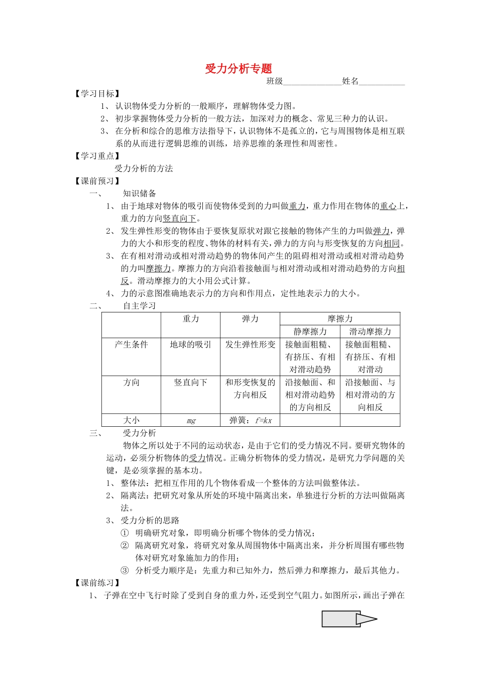 2014年高中物理 第二章 受力分析专题导学案 教科版必修1_第1页