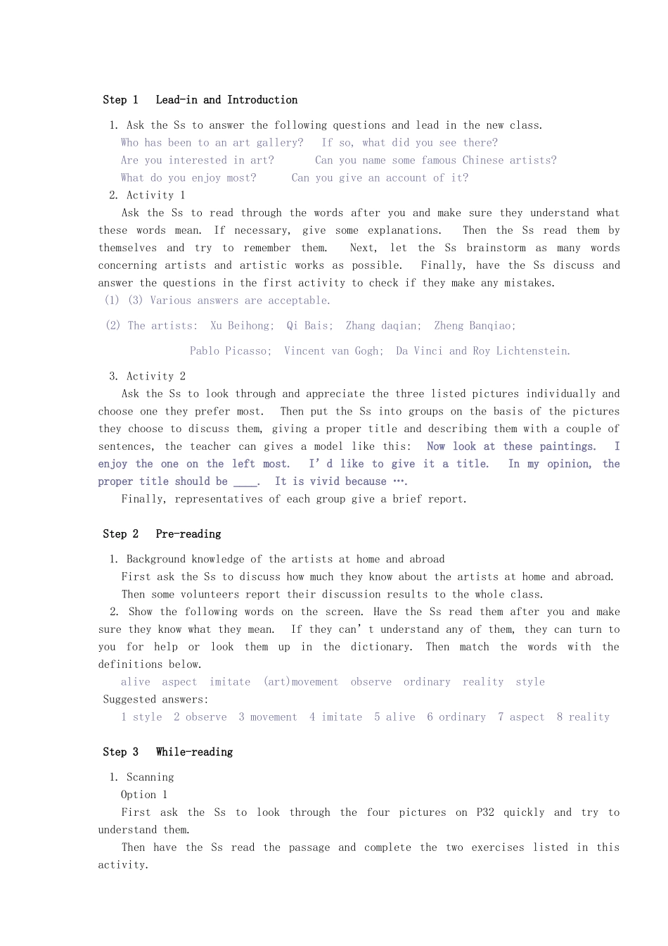 2014年高中英语 Module 4 Fine Arts Western, Chinese and Pop Arts教案 外研版必修2_第2页