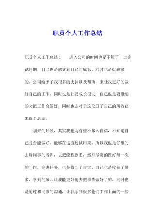 职员个人工作总结