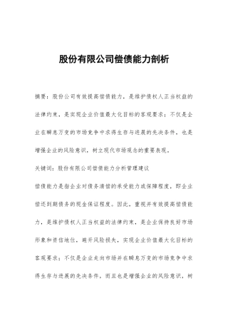 股份有限公司偿债能力剖析