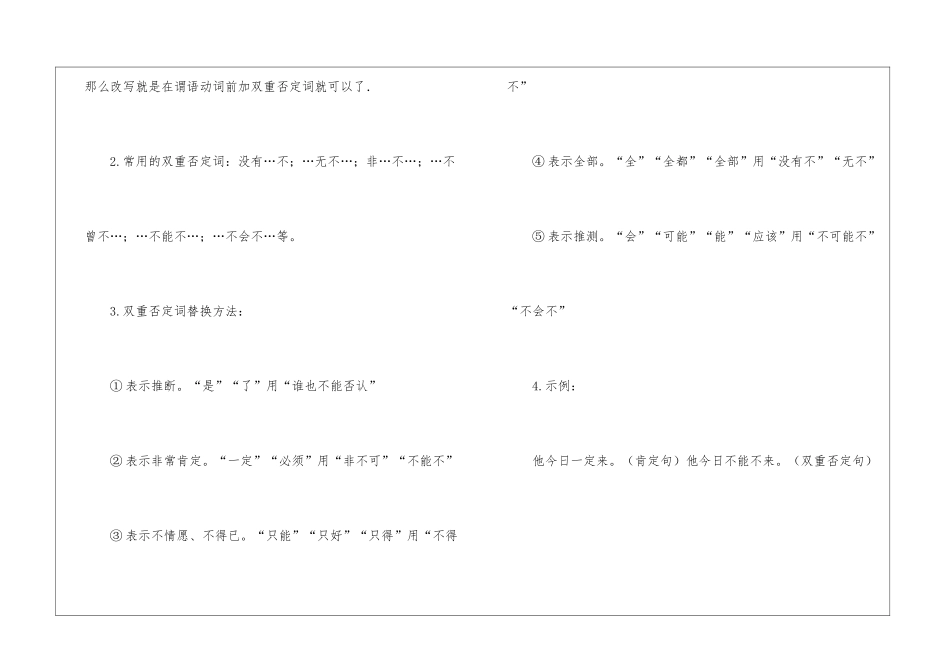 肯定句改双重否定句的方法详解及练习、答案-小学语文基础知识总结-小学语文基础知识大全_第2页