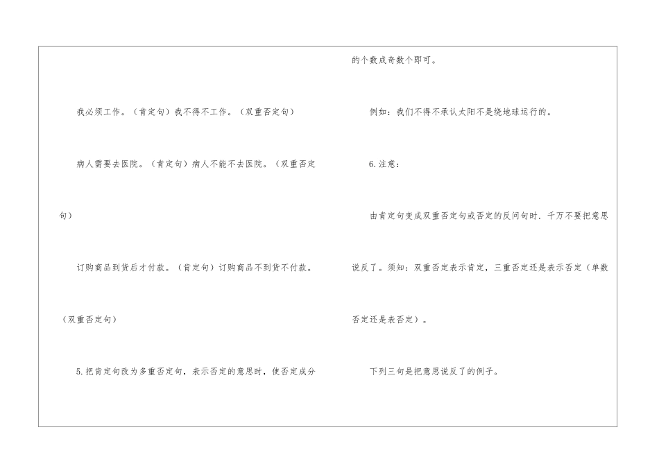 肯定句改双重否定句的方法详解及练习、答案-小学语文基础知识总结-小学语文基础知识大全_第3页