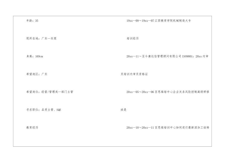 背光品质主管简历模板_第2页
